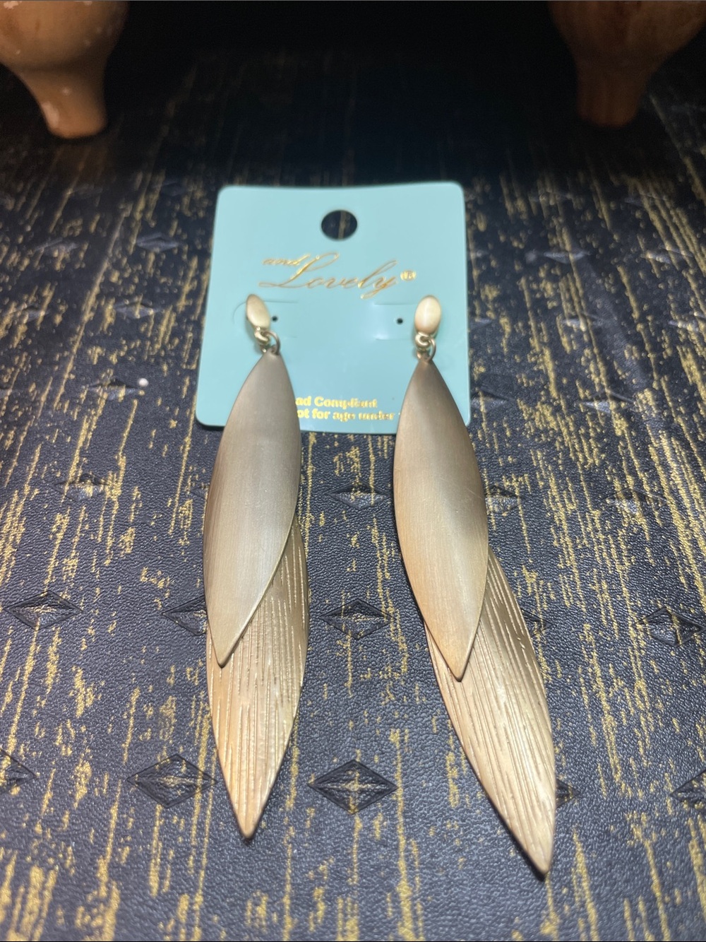 Gold-Tone Layered Leaf Drop Earrings